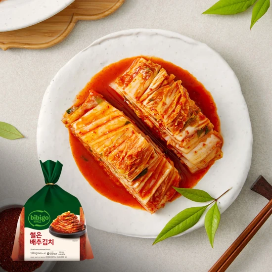 bibigo Kimchi on a white plate