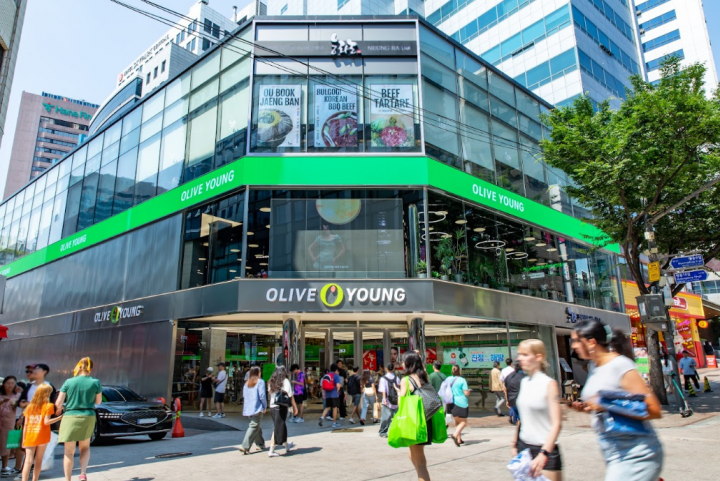 The CJ Olive Young Myeongdong Town Store, located in the heart of Myeongdong shopping district in Seoul