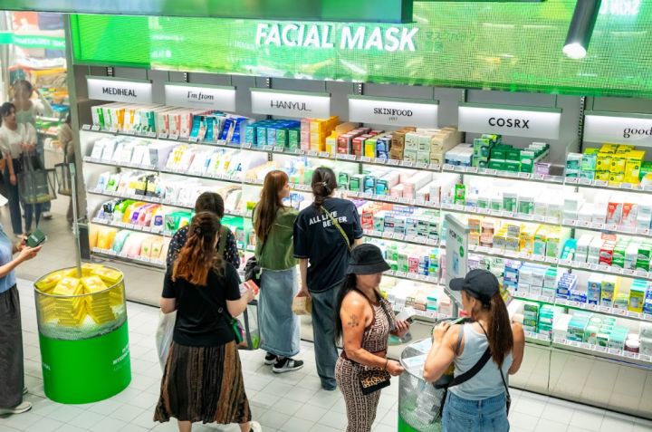 The store’s first floor houses various skincare products, such as sheet masks
