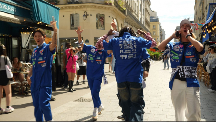 In the streets of Paris, Walking CJ Dance Crew promotes Korea House in downtown Paris