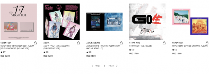 The English version of the Olive Young Global website features five best-selling and three highlighted Korean makeup and skincare products.
