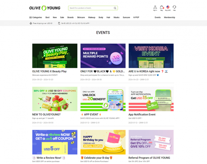 Olive Young Global’s promotional events page
