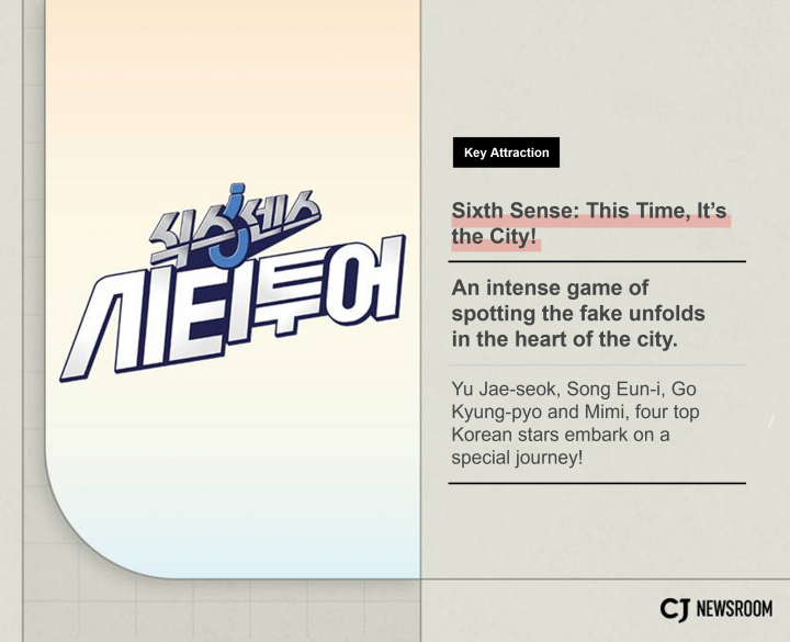 Promotional image for “Sixth Sense: City Tour,” the latest spin-off of the hit variety show, starring Yu Jae-seok, Song Eun-i, Go Kyung-pyo and Mimi.