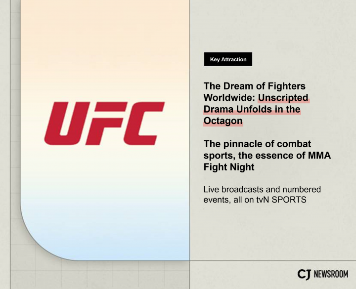 UFC promotional poster, highlighting Fight Night matchups and the global appeal of mixed martial arts on tvN SPORTS