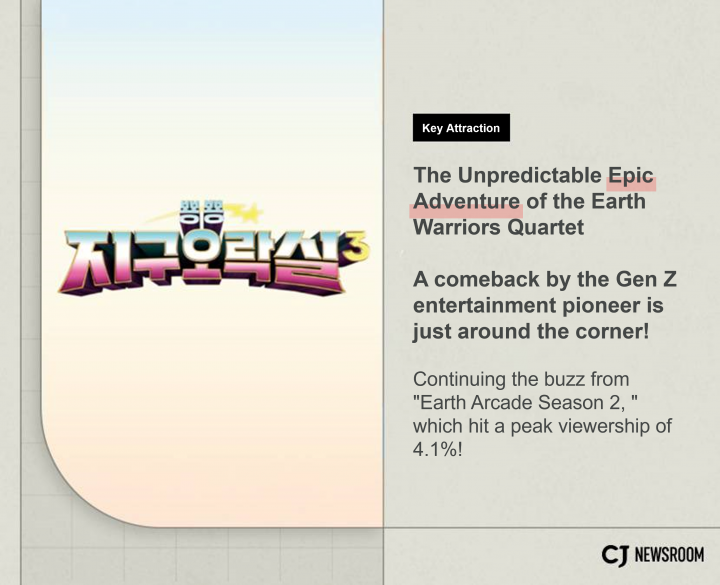 “Earth Arcade Season 3” poster on the left with an explanation on the right, surrounded by a tan backdrop.