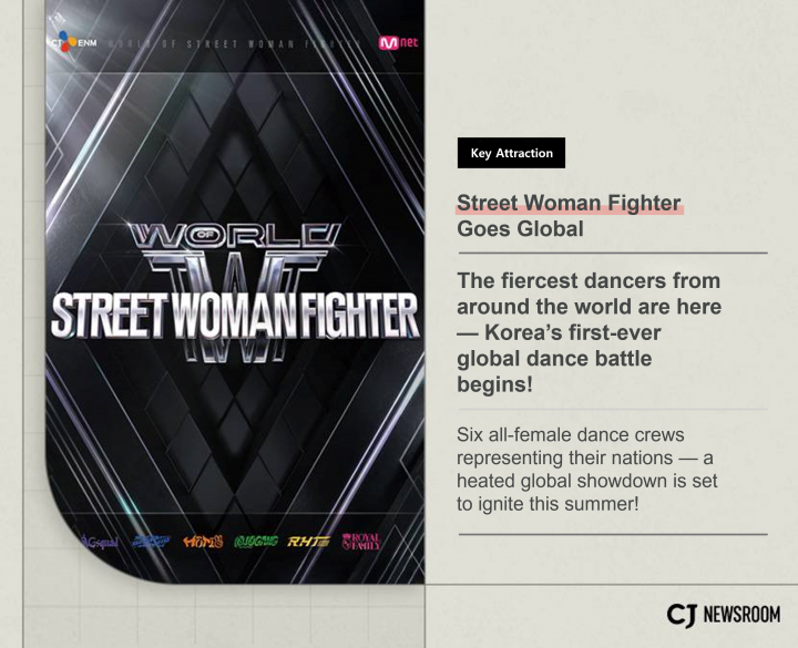 “World of Street Woman Fighter” promotional image featuring dance group BUMSUP and 5 other teams
