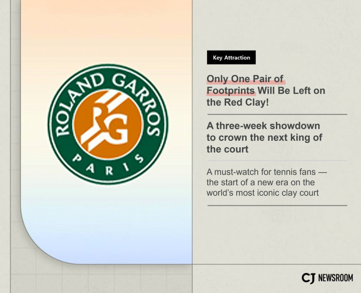 “Roland-Garros 2025” promotional image featuring defending tennis champions Carlos Alcaraz and Iga Świątek
