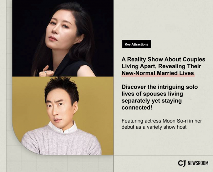 “Spouse Space” promo poster with Moon Sori (top) and Park Myung-soo (bottom), both looking at the camera