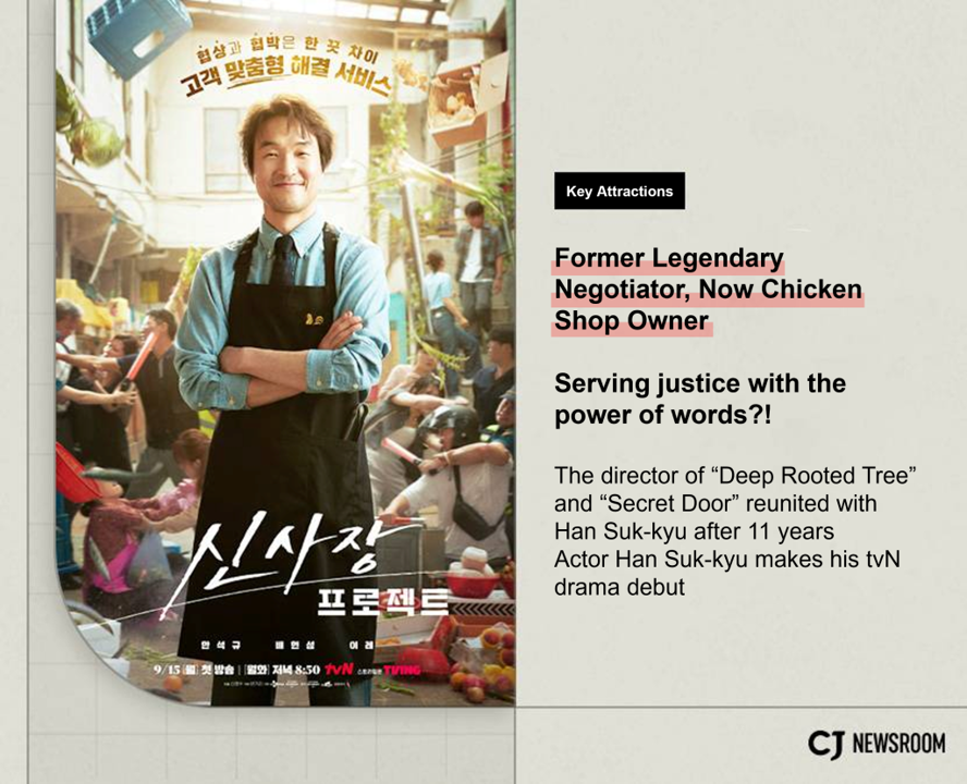 “Shin’s Project” promo poster with Han Suk-kyu posing with folded arms.