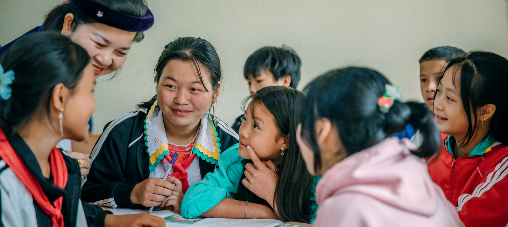 Image of Vietnamese children learning and socializing in school