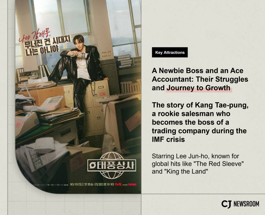 “Typhoon Family” promo poster with Lee Jun-ho sitting with one leg on a filing cabinet while looking at the camera.