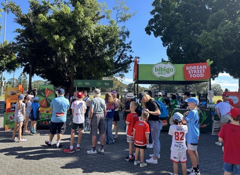 bibigo booth outside Australian stadium 