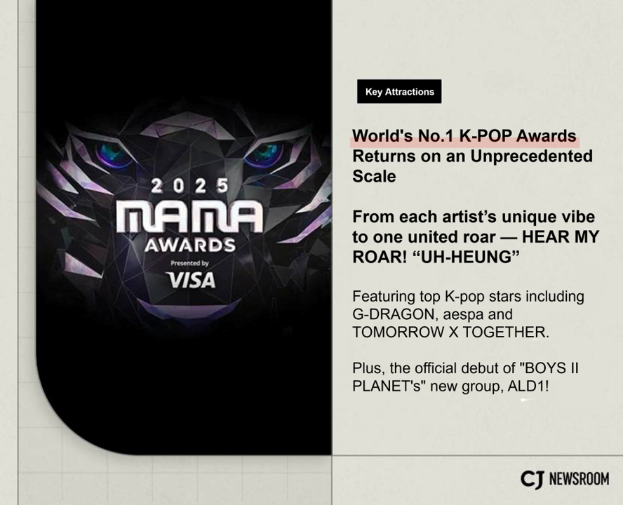 2025 MAMA AWARDS promo poster showing the logo with a tiger illustration in the background.
