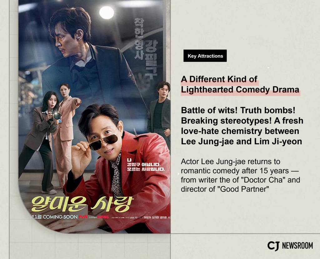 “Nice to Not Meet You” promo poster with Lee Jung-jae in the foreground and Lim Ji-yeon in the background taking a photo of him.