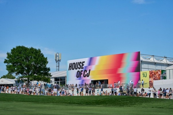 Exterior view of the HOUSE OF CJ at THE CJ CUP Byron Nelson, attended by crowds of people