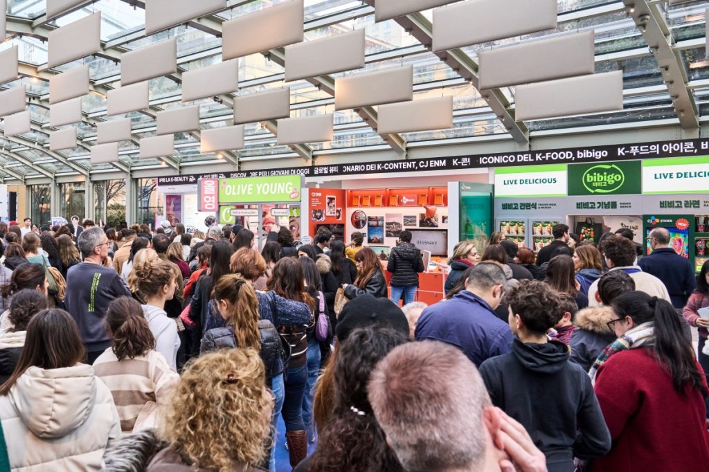 Visitors gather at Korea House in Milan, which welcomed over 33,000 guests during its 18-day run.