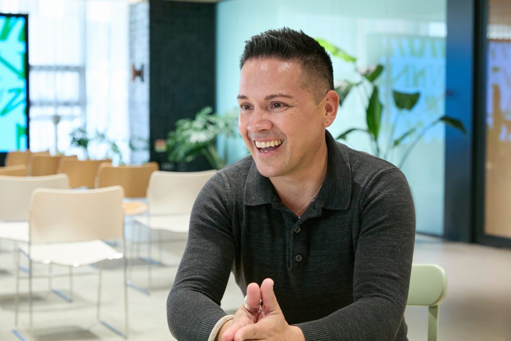 Saul Martinez, Westfield Century City store manager, smiles during an interview at OLIVE YOUNG N Seongsu.
