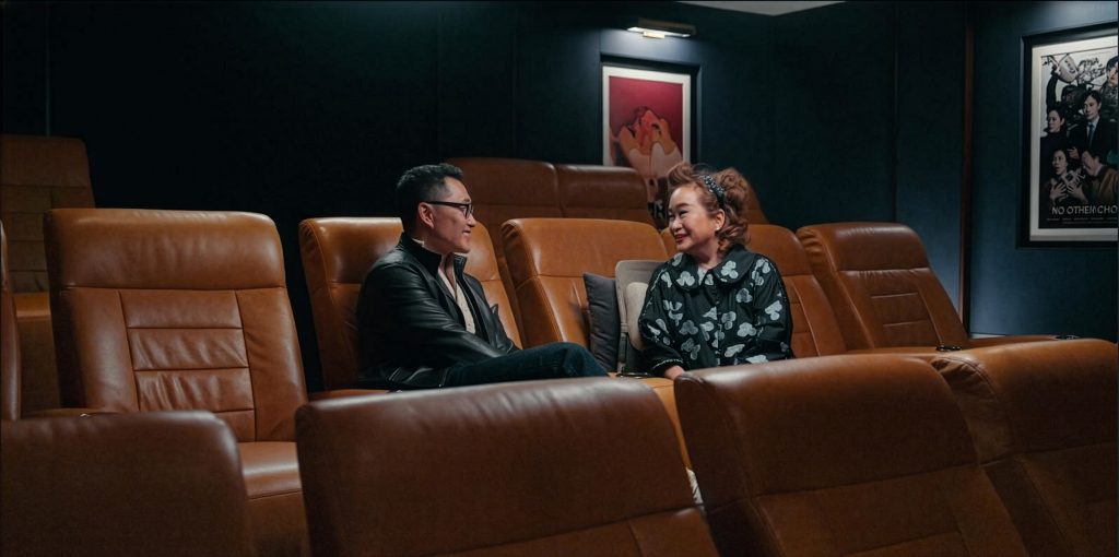 Daniel Dae Kim and CJ Group Vice Chairwoman Miky Lee sit in a screening room during a conversation featured in CNN Original Series “K-Everything.”