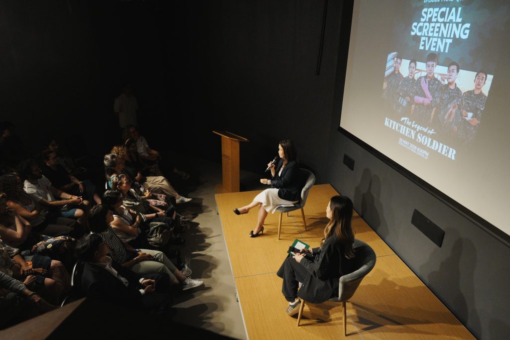 Audience members attend the post-screening Q&A for “The Legend of Kitchen Soldier” in London.
