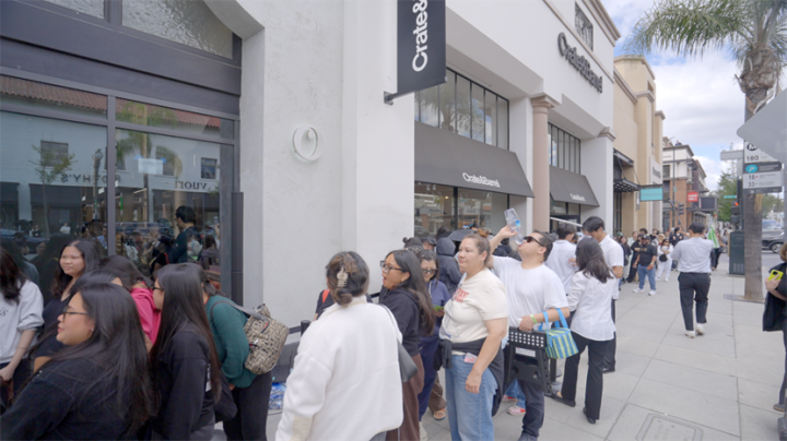 Customers line up outside the Pasadena store ahead of its opening.