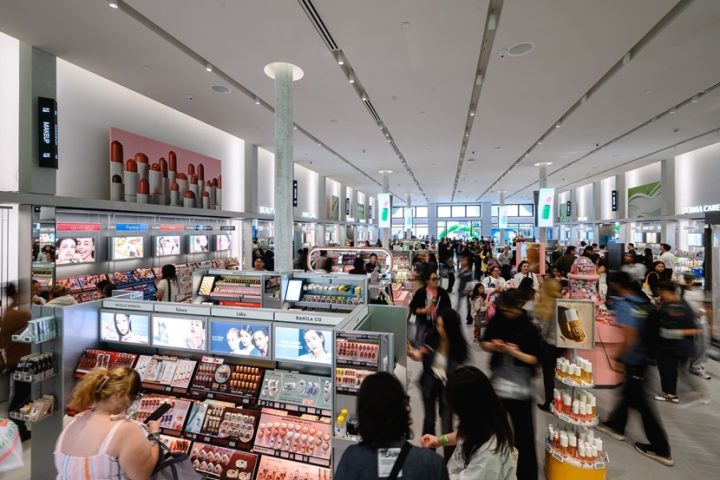 Shoppers fill OLIVE YOUNG’s first U.S. store as it opens its doors in Pasadena.