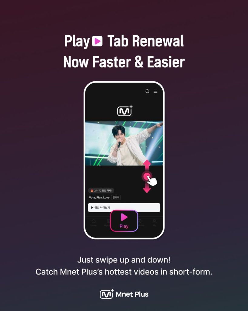 Mnet Plus Play Tab redesign makes it easier to discover and browse personalized K-pop content.