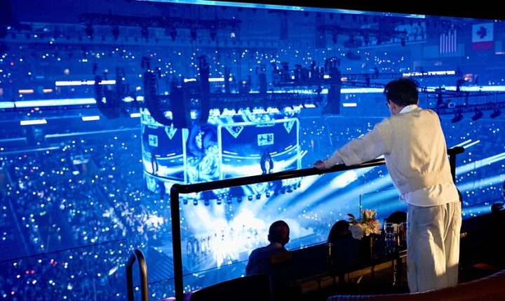 CJ Chairman Lee Jay-hyun watches a performance at KCON LA 2026 at Crypto.com Arena in Los Angeles.