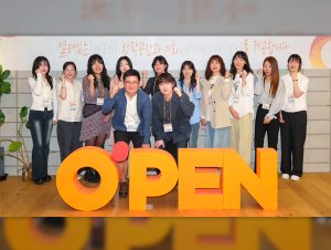 Members of the O'PEN Storyteller 10th cohort pose together at the O'PEN Center in Seoul.