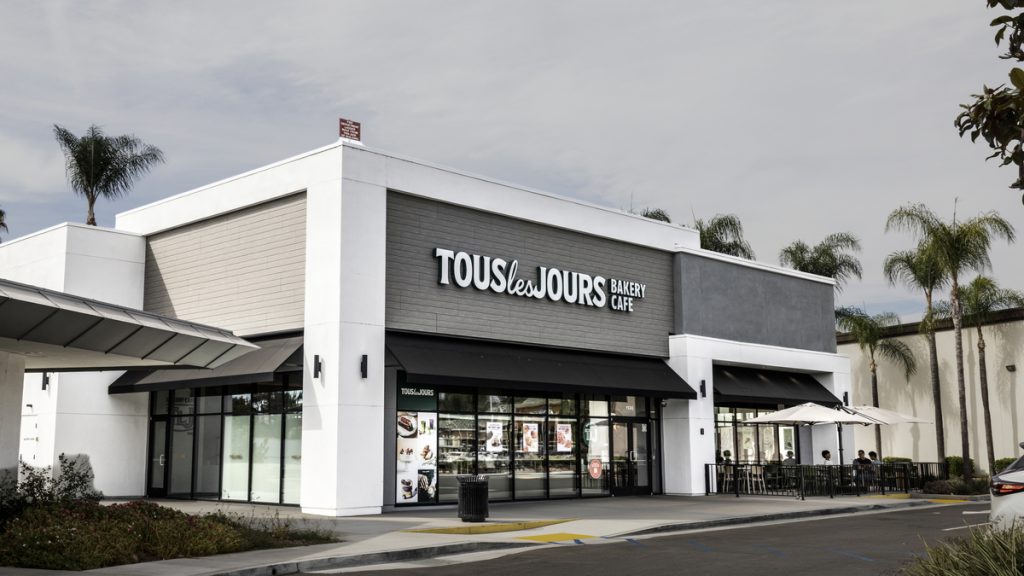 Exterior of a TOUS les JOURS bakery in La Habra, U.S.