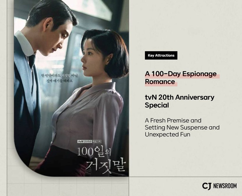 Promotional image for TVING original drama “100 Days of Deception,” starring Kim You-jung, Park Jin-young, and Kim Hyun-joo.