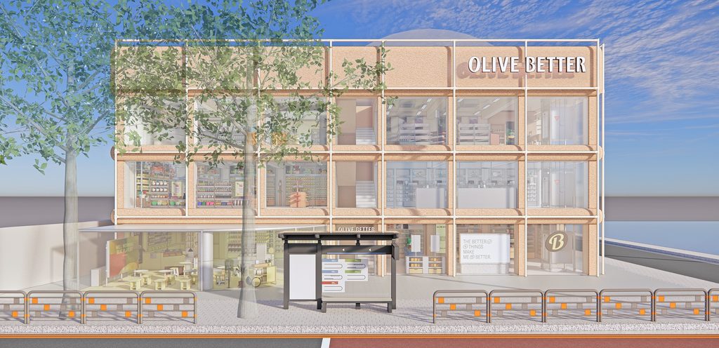 Rendering of the exterior of ‘OLIVE BETTER Seongsu’
